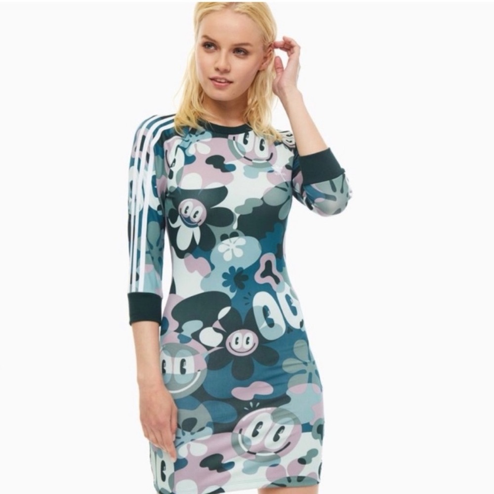 Adidas Originals X Hattie Stewart Trefoil 3 Stripes Camo Doodle Dress Size Med - Picture 6 of 15